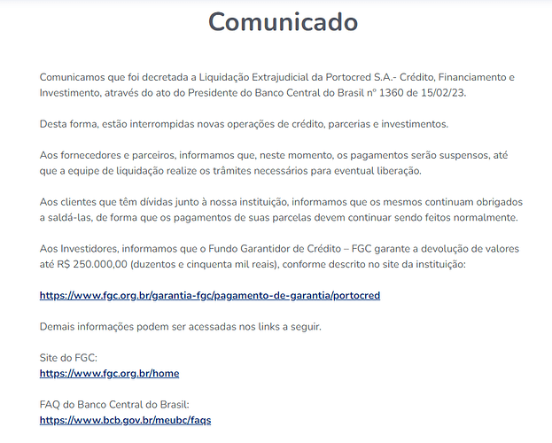 Página do site da PortoCred