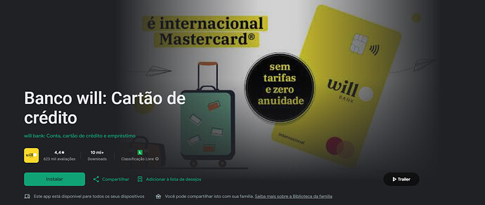 Página do aplicativo Will Bank