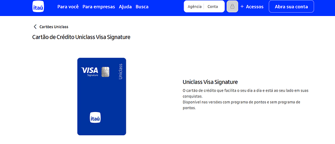 Qual o limite inicial do cartão Itaú Uniclass Visa Signature?