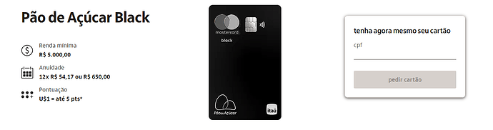 Cartão de crédito black Pão de Açúcar