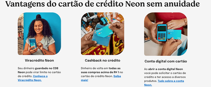 Página do site do banco Neon