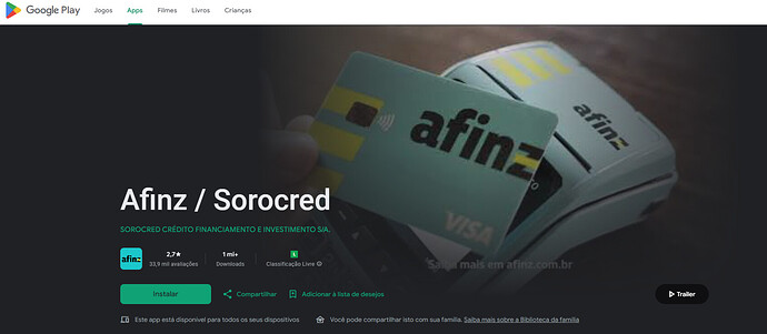 Página do aplicativo Afinz - Sorocred