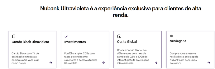 Página do site do Nubank Ultravioleta