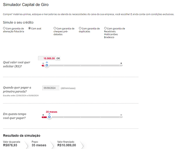 Simulador de empréstimo do Bradesco