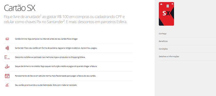 Página do site do Santander