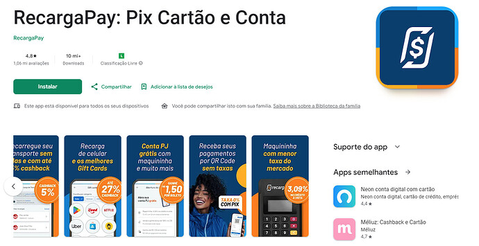 Aplicativo do Recarga Pay