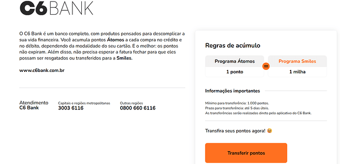 C6 Bank programa de milhas
