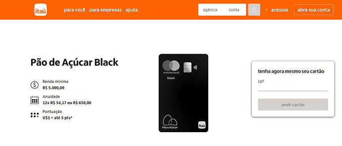 Qual a renda para ter um cartão Black Itaú?