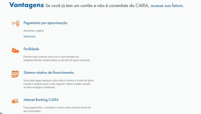 Página do site do Cartão Caixa Leve