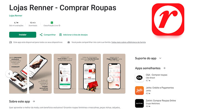 Página do site da app store