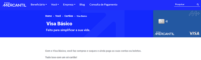 Página do site do Banco Mercantil