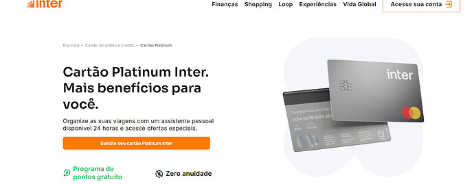 Cartão Platinum Inter tem anuidade?