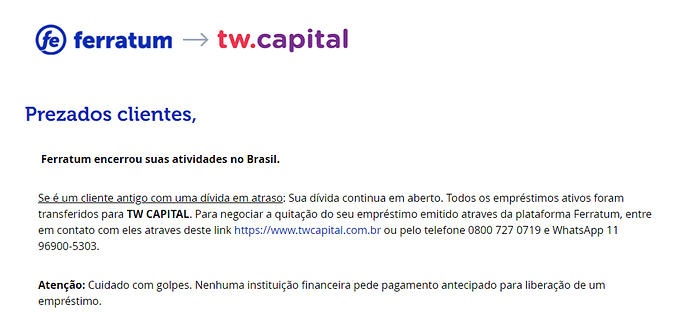 Encerramento das atividades Ferratum