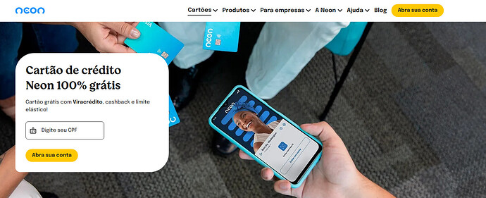 Página do site da Neon