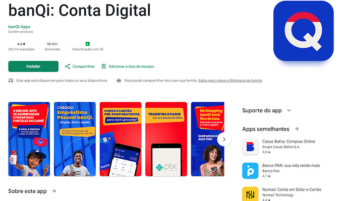 Página da Play Store do aplicativo banQI