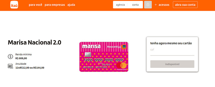 Cartão Marisa Itaucard