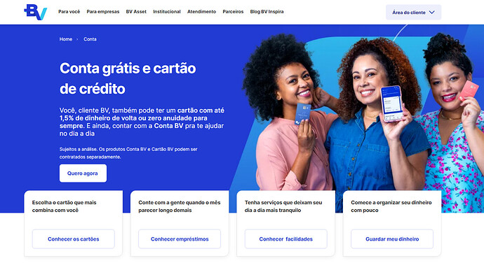 Página do site do Banco BV