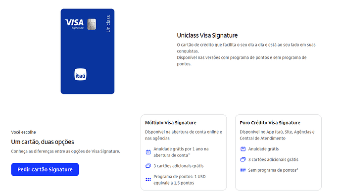 Cartão de crédito Uniclass Visa Signature