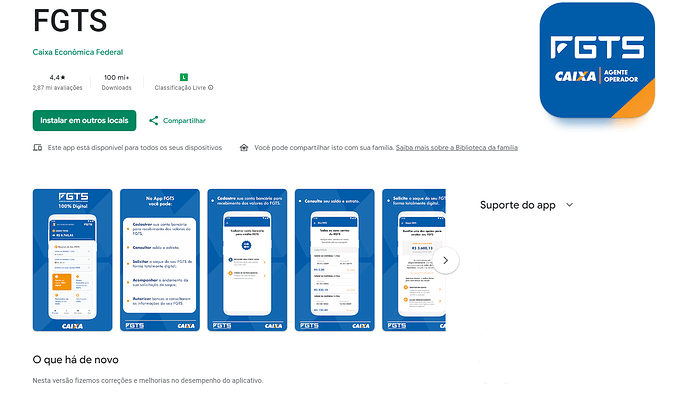 Página da Play Store do aplicativo FGTS