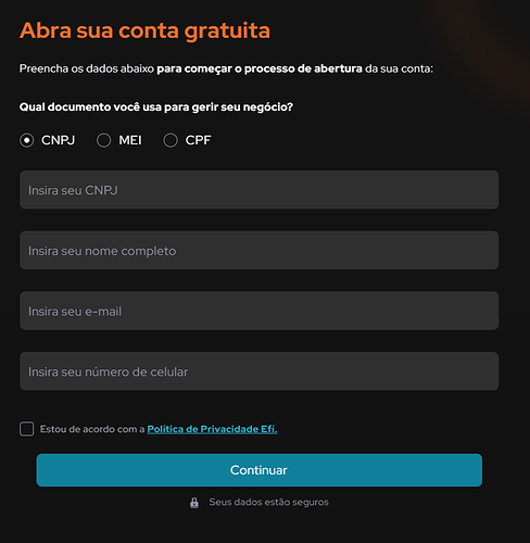 Página do site Efí