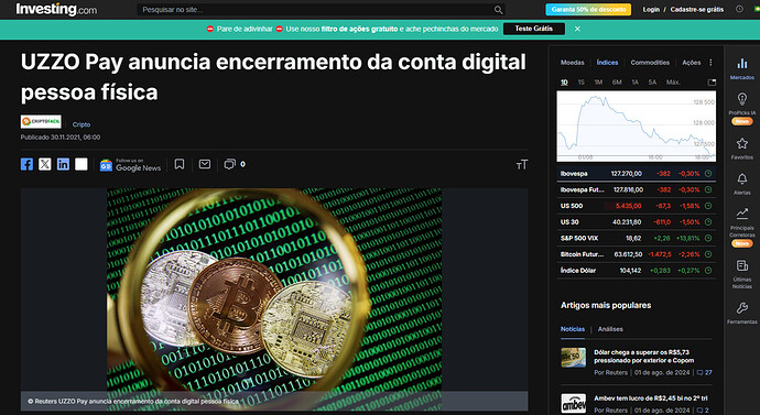 Página do site da Investing