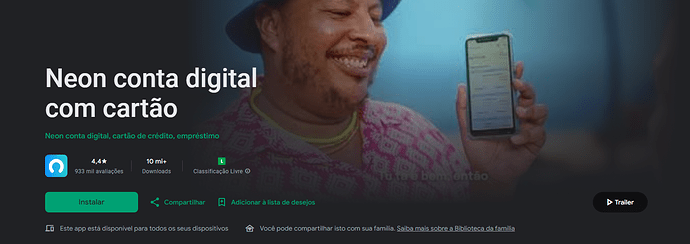 Página do aplicativo Neon Digital