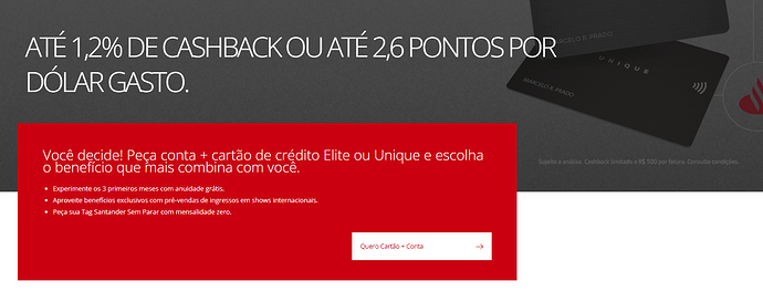 Página do site do Santander 1,2,3