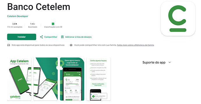 Página da Play Store do aplicativo Banco Cetelem