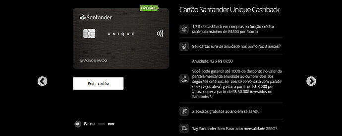 Tem cartão com cashback em todas as compras?