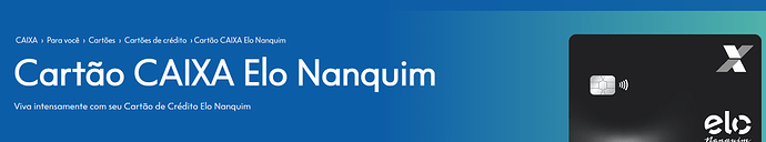 Página do site da caixa falando sobre o cartão Nanquim