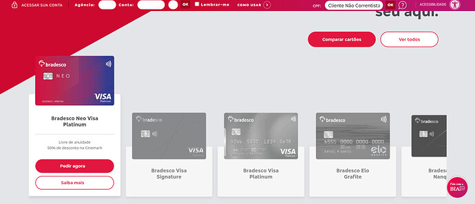 Quais são os tipos de cartões Bradesco?