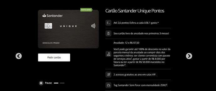 Qual cartão do Santander gera milhas?