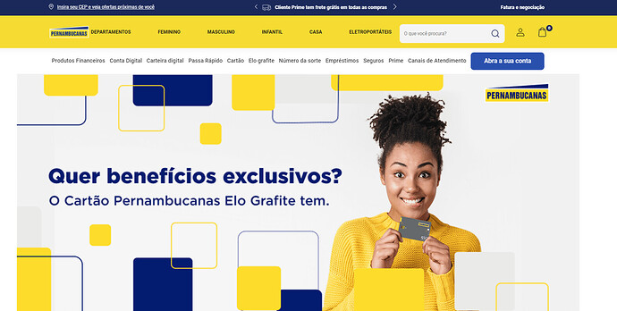 Página do site da Pernambucanas