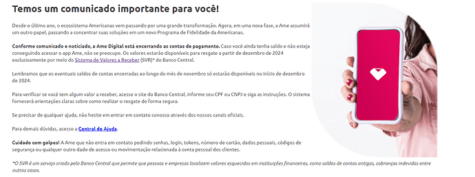 Página do site da Ame Digital