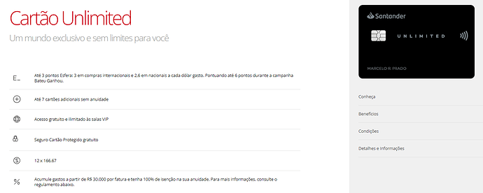 Cartão black Santander Unlimited