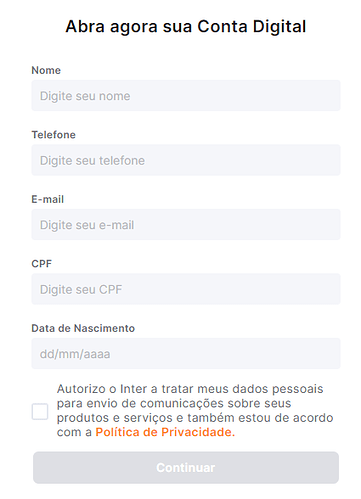 Solicitação de cartão de crédito