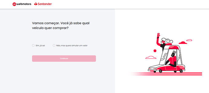 Simulador de financiamento de veículos Webmotors e Santander