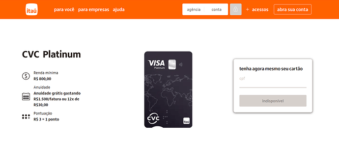 Cartão CVC Itaucard Visa Platinum