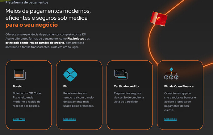 Página do site da Efi