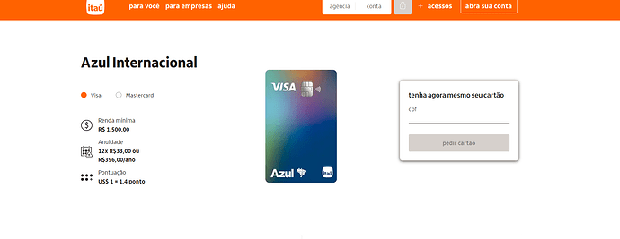 cartao azul internacional