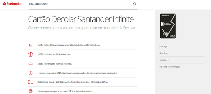 Cartão Decolar Santander Infinite
