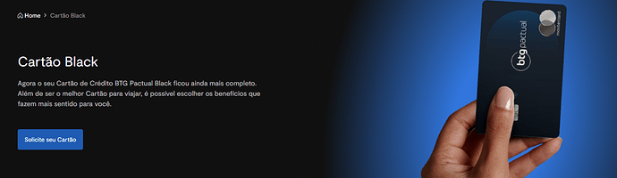Página do site do BTG Pactual sobre o cartão de crédito