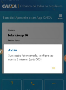 O que significa COD 005 App Caixa?