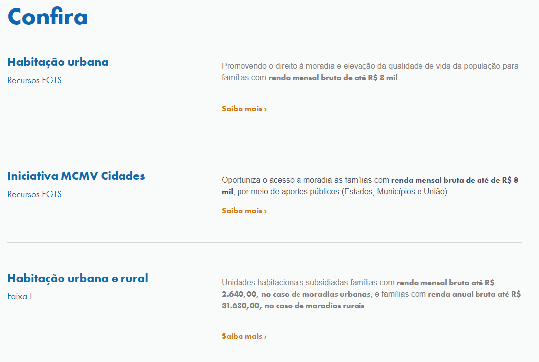 Página do site da Caixa falando sobre o Programa Minha Casa Minha Vida
